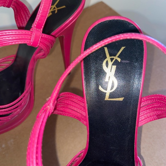 AUTHENTIC YSL Pink Leather Strappy Heeled Sandals, size 9 - Picture 3 of 5